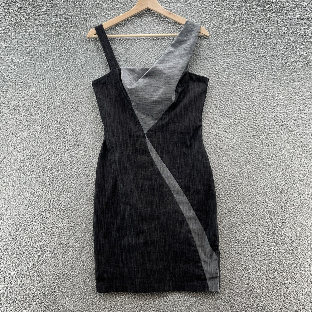 VTG 90s Dina Bar El Dress Womens Medium Black Denim Avante Gard Mini Jean Sheath